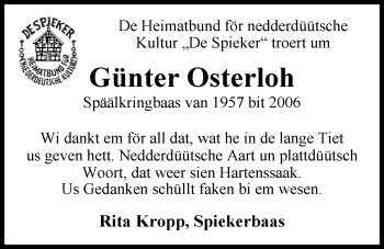 Traueranzeige von Günter Osterloh von Nordwest-Zeitung