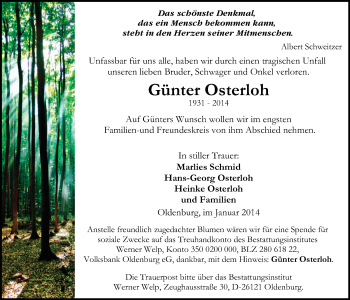 Traueranzeige von Günter Osterloh von Nordwest-Zeitung