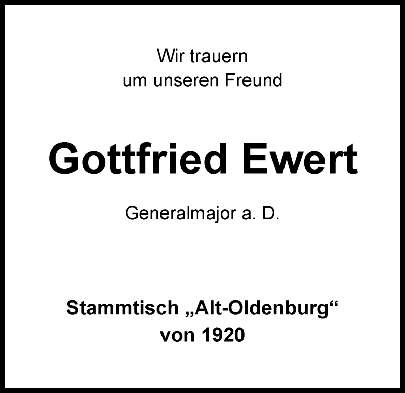  Traueranzeige für Gottfried Ewert vom 16.01.2014 aus Nordwest-Zeitung