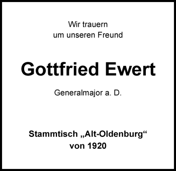 Traueranzeige von Gottfried Ewert von Nordwest-Zeitung