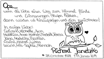 Traueranzeige von Richard Janetzko von Nordwest-Zeitung