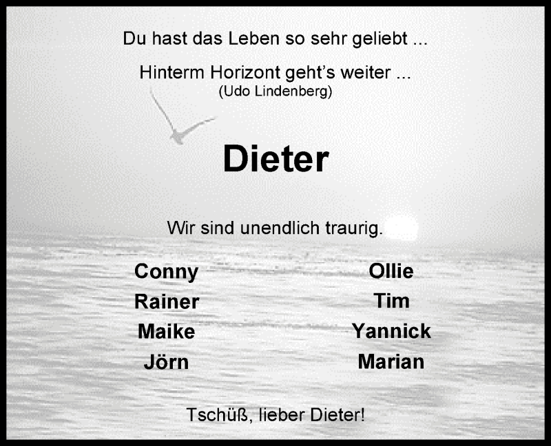  Traueranzeige für Dieter Niggemann vom 21.01.2014 aus Nordwest-Zeitung