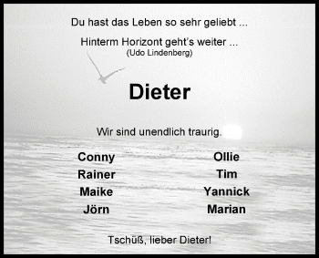 Traueranzeige von Dieter Niggemann von Nordwest-Zeitung