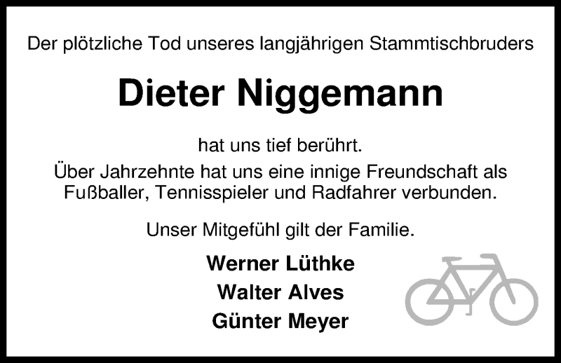  Traueranzeige für Dieter Niggemann vom 21.01.2014 aus Nordwest-Zeitung