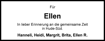 Traueranzeige von Ellen Schneemann von Nordwest-Zeitung