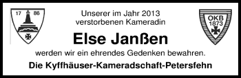 Traueranzeige von Else Janßen von Nordwest-Zeitung