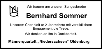 Traueranzeige von Bernhard Sommer von Nordwest-Zeitung