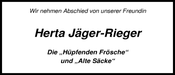 Traueranzeige von Herta Jaeger-Rieger von Nordwest-Zeitung