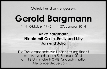 Traueranzeige von Gerold Bargmann von Nordwest-Zeitung