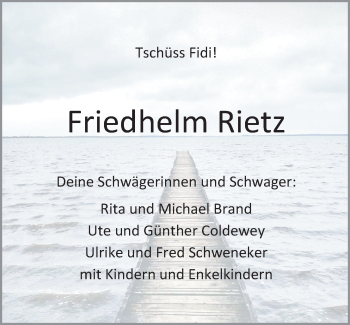 Traueranzeige von Friedhelm Rietz von Nordwest-Zeitung