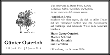 Traueranzeige von Günter Osterloh von Nordwest-Zeitung