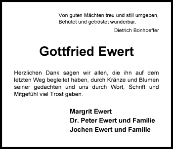 Traueranzeige von Gottfried Ewert von Nordwest-Zeitung