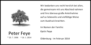 Traueranzeige von Peter Feye von Nordwest-Zeitung