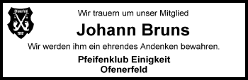 Traueranzeige von Johann Bruns von Nordwest-Zeitung