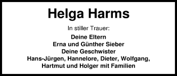 Traueranzeige von Helga Harms von Nordwest-Zeitung