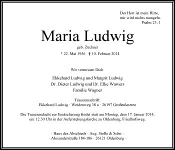 Traueranzeige von Maria Ludwig von Nordwest-Zeitung