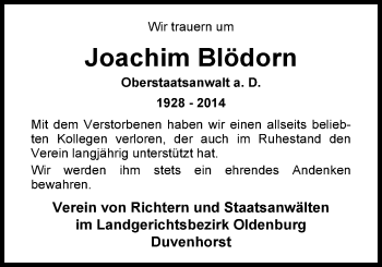 Traueranzeige von Joachim Blödorn von Nordwest-Zeitung