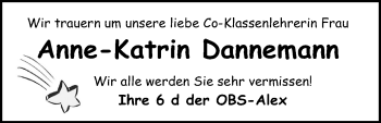 Traueranzeige von Anne-Kathrin Dannemann von Nordwest-Zeitung