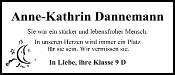 Traueranzeige von Anne-Kathrin Dannemann von Nordwest-Zeitung