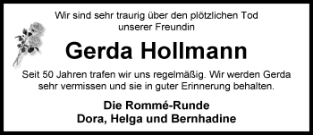 Traueranzeige von Gerda Holmann von Nordwest-Zeitung