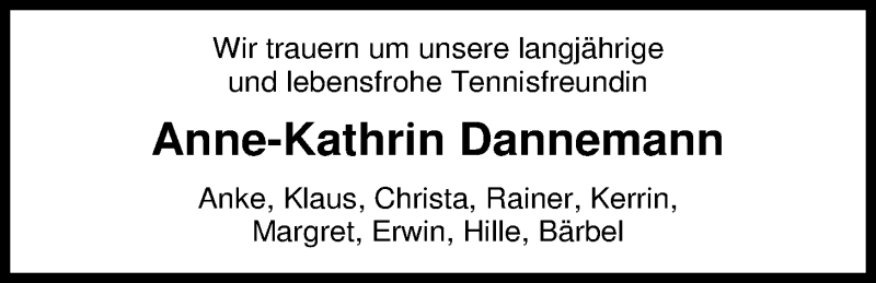  Traueranzeige für Anne-Kathrin Dannemann vom 18.02.2014 aus Nordwest-Zeitung