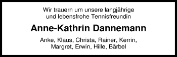 Traueranzeige von Anne-Kathrin Dannemann von Nordwest-Zeitung