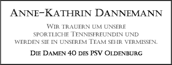 Traueranzeige von Anne-Kathrin Dannemann von Nordwest-Zeitung