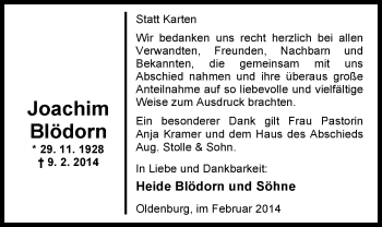 Traueranzeige von Joachim Blödorn von Nordwest-Zeitung