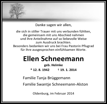 Traueranzeige von Ellen Schneemann von Nordwest-Zeitung