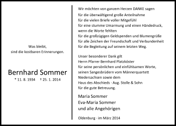 Traueranzeige von Bernhard Sommer von Nordwest-Zeitung