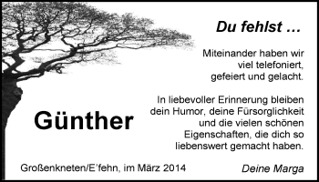 Traueranzeige von Günther Kappelmann von Nordwest-Zeitung