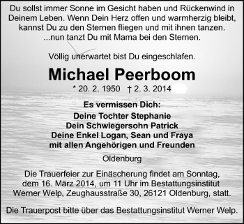 Traueranzeige von Michael Peerboom von Nordwest-Zeitung
