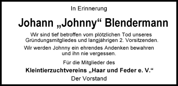 Traueranzeige von Johann Blendermann von Nordwest-Zeitung