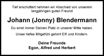 Traueranzeige von Johann Blendermann von Nordwest-Zeitung