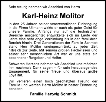 Traueranzeige von Karl-Heinz Molitor von Nordwest-Zeitung