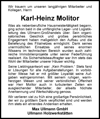 Traueranzeige von Karl-Heinz Molitor von Nordwest-Zeitung