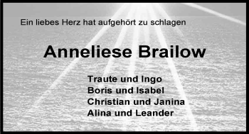 Traueranzeige von Anneliese Brailow von Nordwest-Zeitung