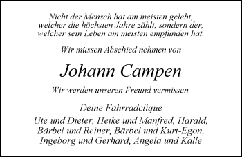 Traueranzeige von Johann Campen von Nordwest-Zeitung