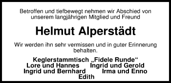 Traueranzeige von Helmut Alperstädt von Nordwest-Zeitung