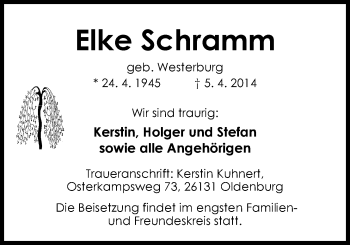 Traueranzeige von Elke Schramm von Nordwest-Zeitung