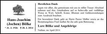 Traueranzeige von Hans-Joachim Bölke von Nordwest-Zeitung