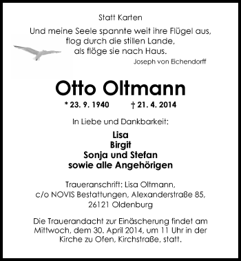 Traueranzeige von Otto Oltmann von Nordwest-Zeitung