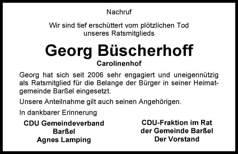  Traueranzeige für Georg Büscherhoff vom 25.04.2014 aus Nordwest-Zeitung