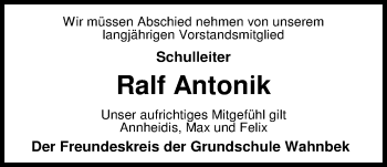 Traueranzeige von Ralf Antonik von Nordwest-Zeitung