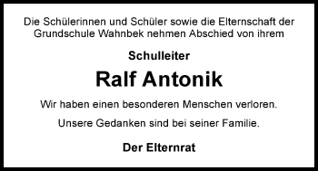 Traueranzeige von Ralf Antonik von Nordwest-Zeitung