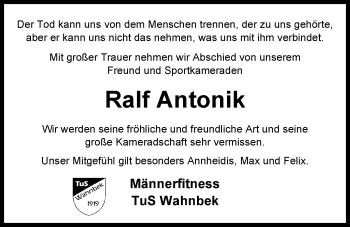 Traueranzeige von Ralf Antonik von Nordwest-Zeitung