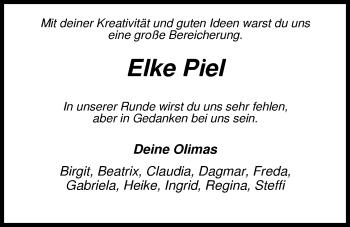 Traueranzeige von Elke Piel von Nordwest-Zeitung