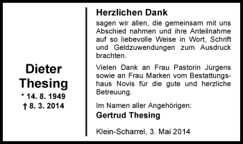 Traueranzeige von Dieter Thesing von Nordwest-Zeitung