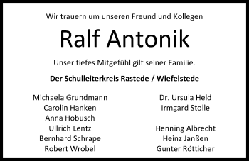 Traueranzeige von Ralf Antonik von Nordwest-Zeitung