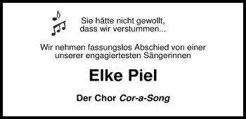 Traueranzeige von Elke Piel von Nordwest-Zeitung